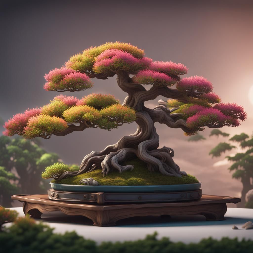 Cute Bonsai Tree in Detailed Matte Painting