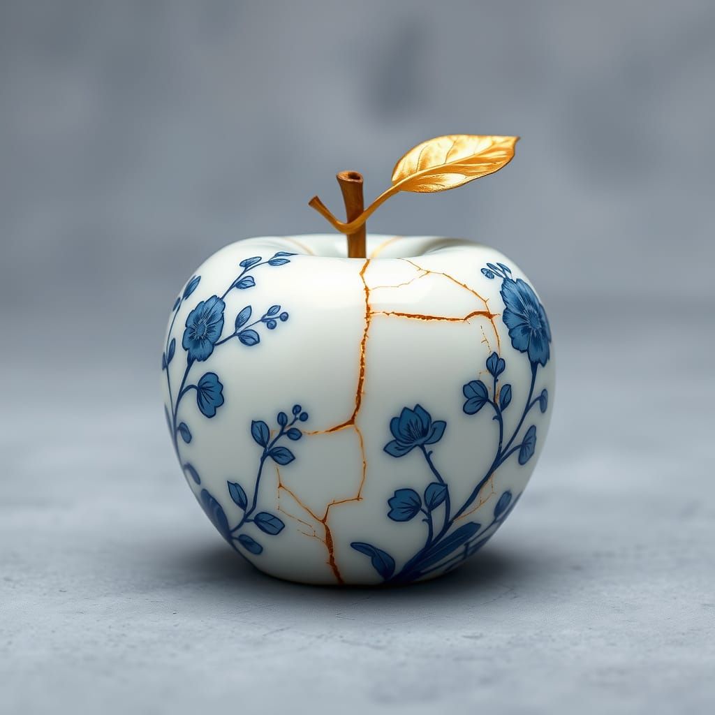 Porcelain Apple with Gold Kintsugi Seams