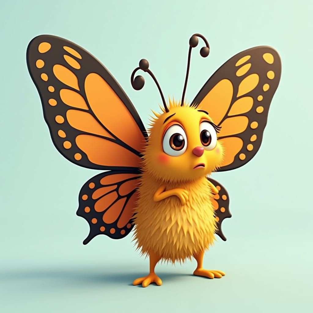 Confused Butterfly Cartoon Illustration