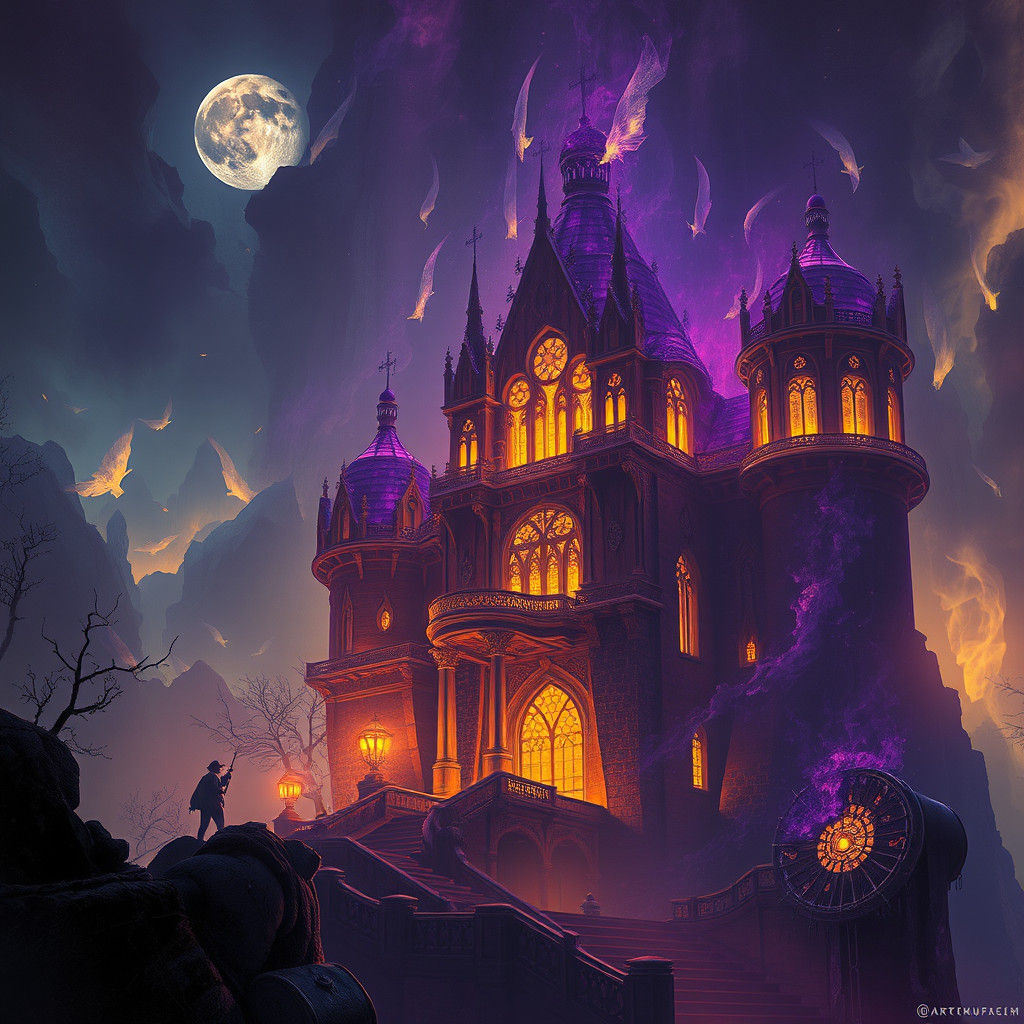 Ethereal Dark Fantasy Art Nouveau Landscape