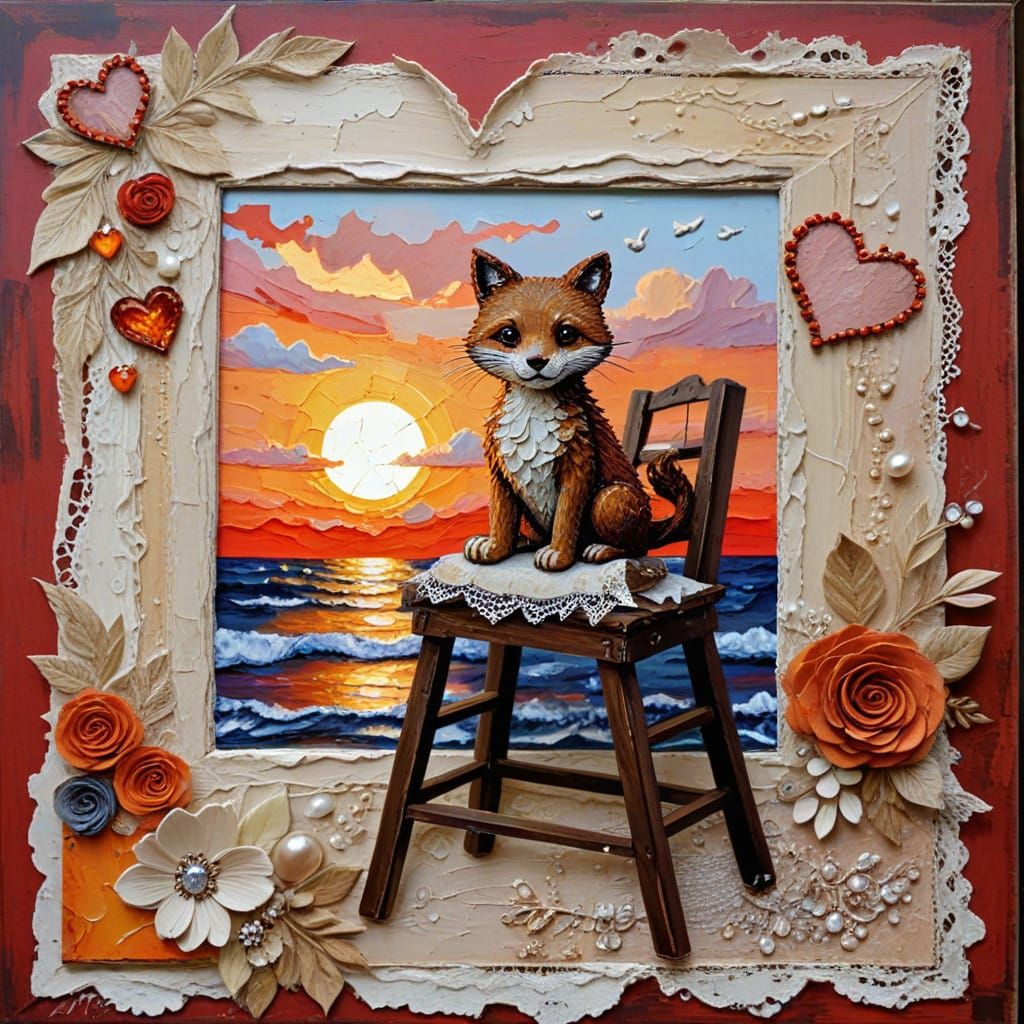 Whimsical Otter Seeks Treasure Amidst Impasto Sunset