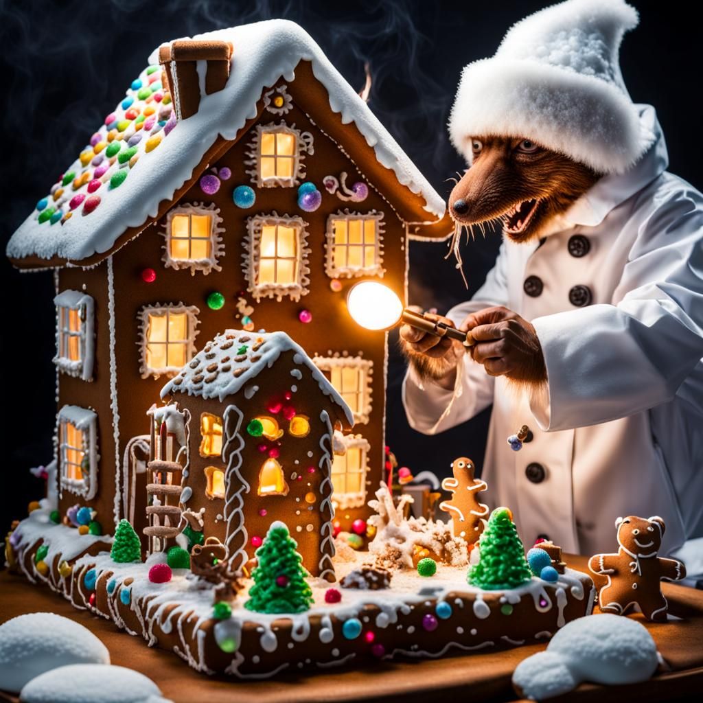 Mad Scientist Creating Life from a Gingerbread House
