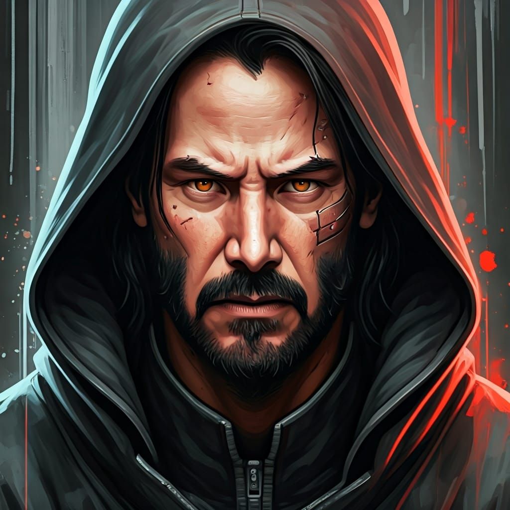 Cyberpunk Portrait with Mechanical Face in Bold Colors