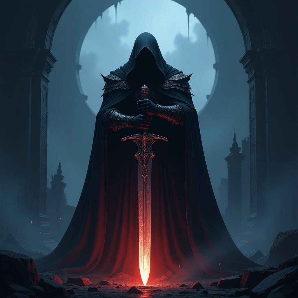 Dark Fantasy Sword in Biomechanical Style