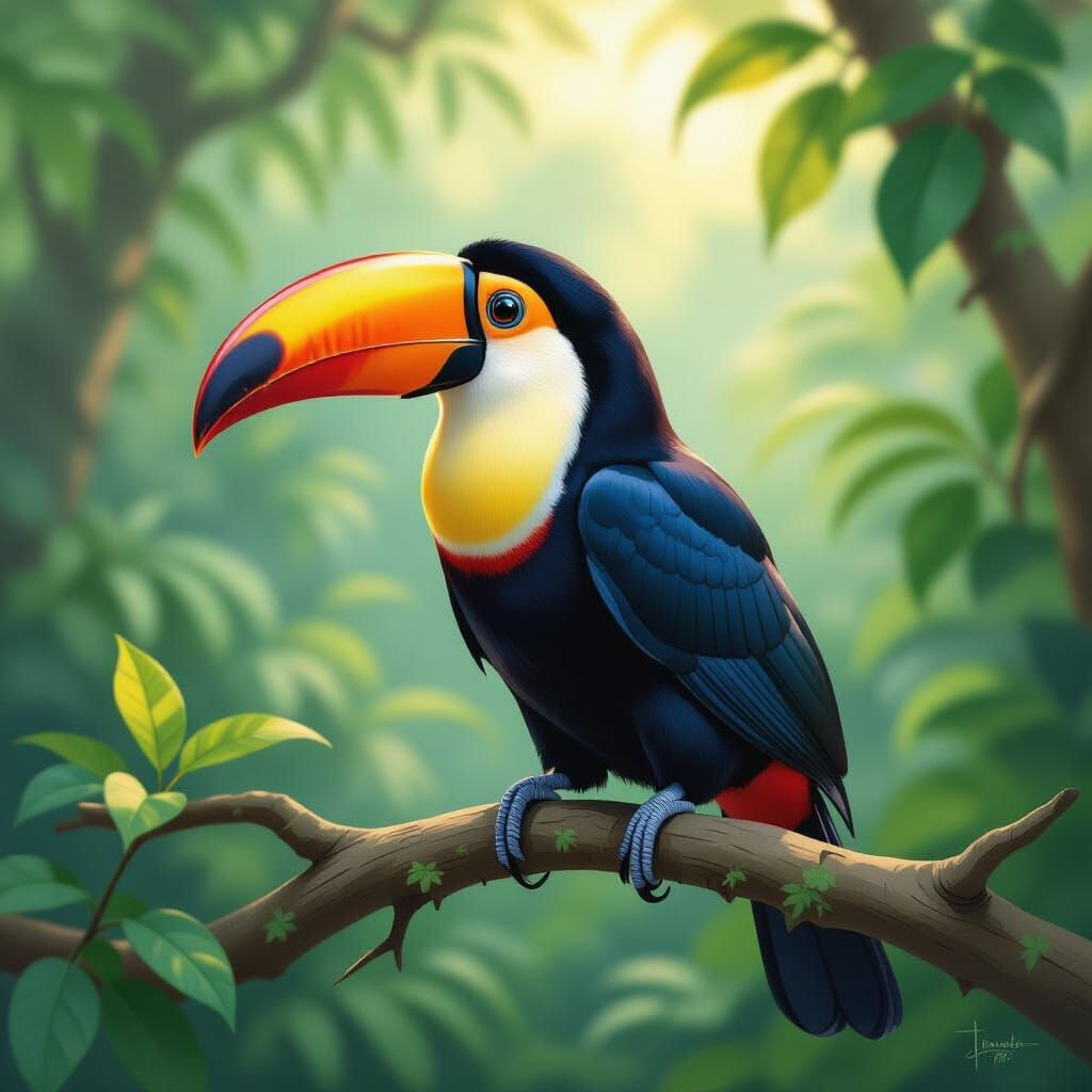 Vibrant Oil Painting of a Toucan in Realistic Style