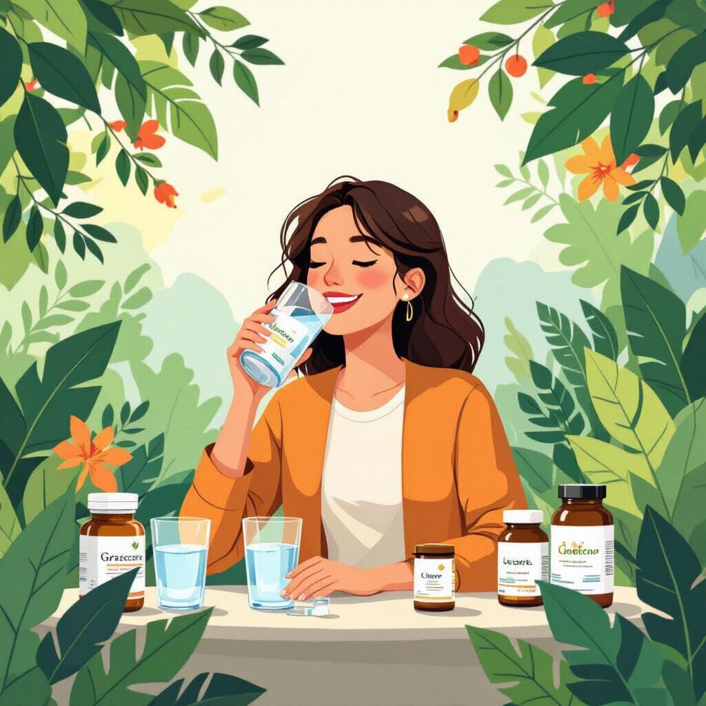 Wellness Scene with Hydrated Person and Supplements