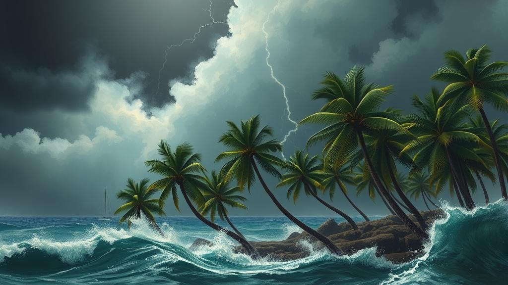 Palm Trees in a Violent Tropical Storm