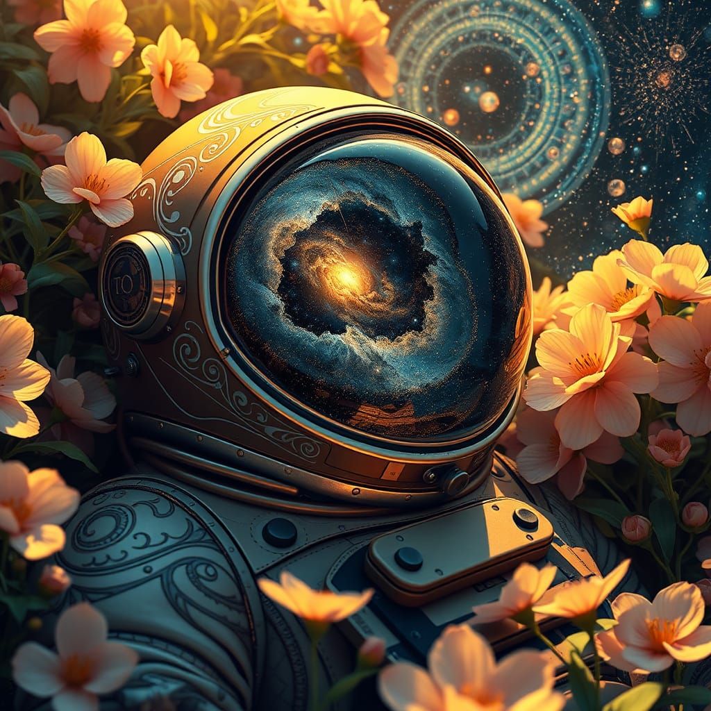 Astronaut in Flower Garden Reflecting the Universe