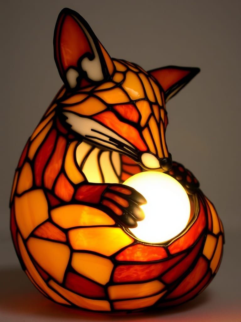 Stained Glass Fox Lamp in Art Nouveau Style