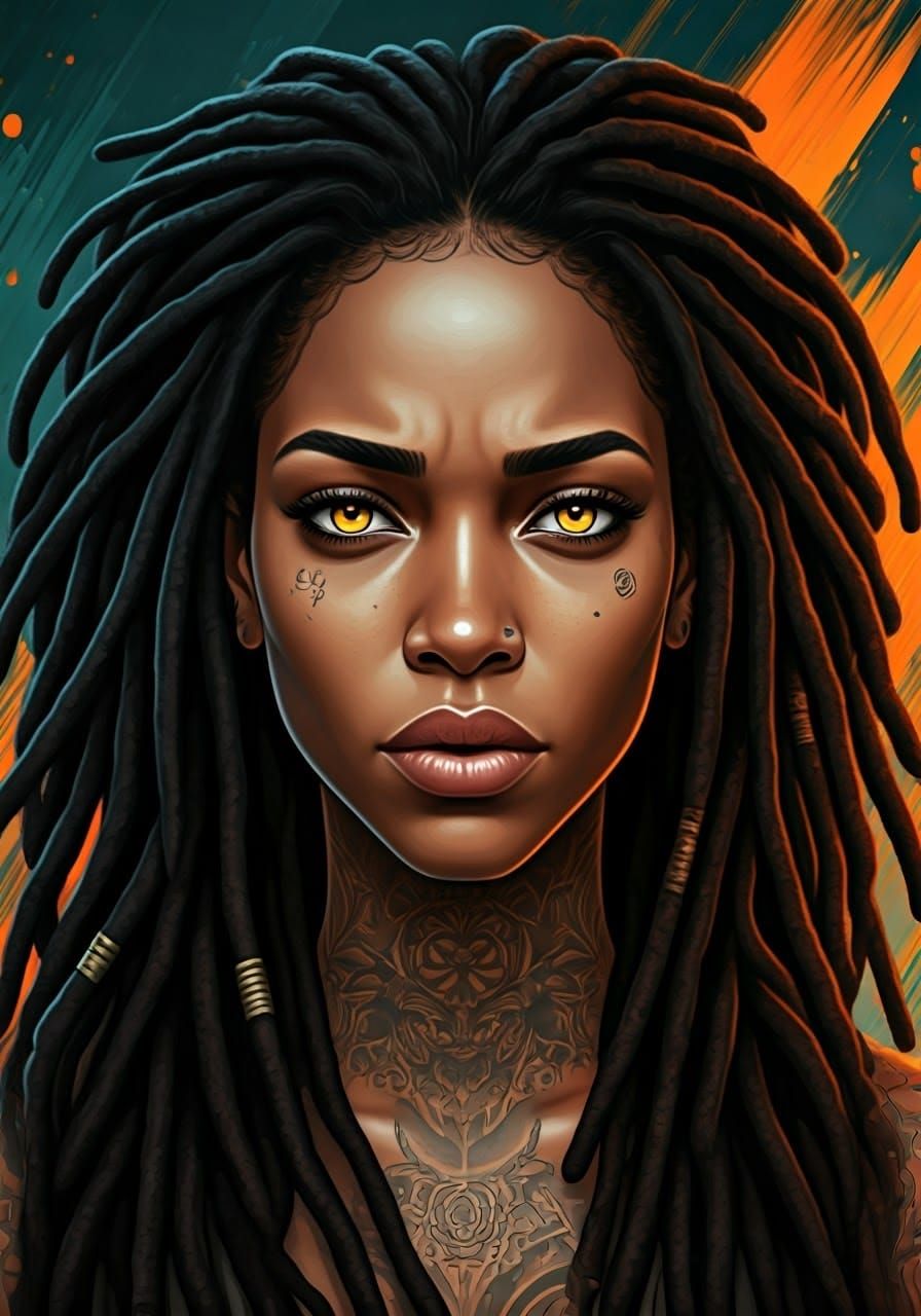 Melancholic Rasta Woman: Cyberpunk Street Art Portrait