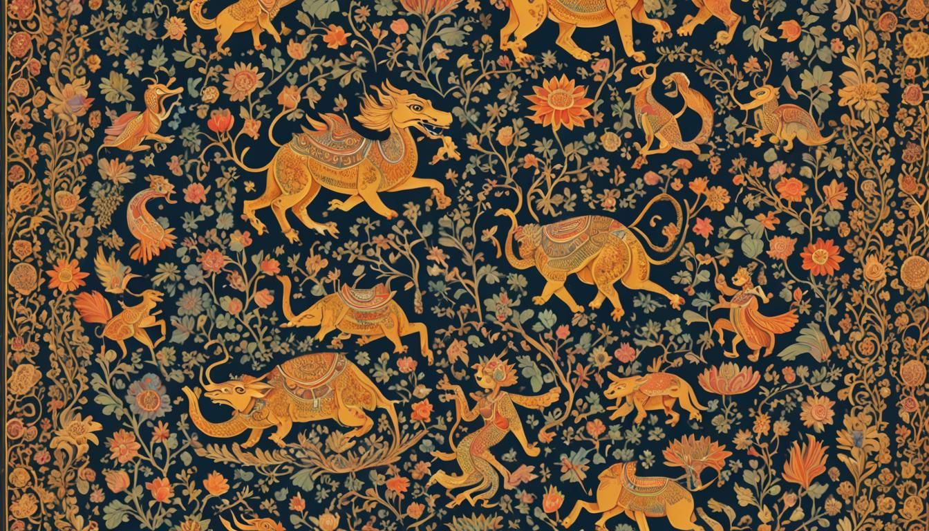 Pichwai Print for Saree: Mythical Creatures and Floral Art