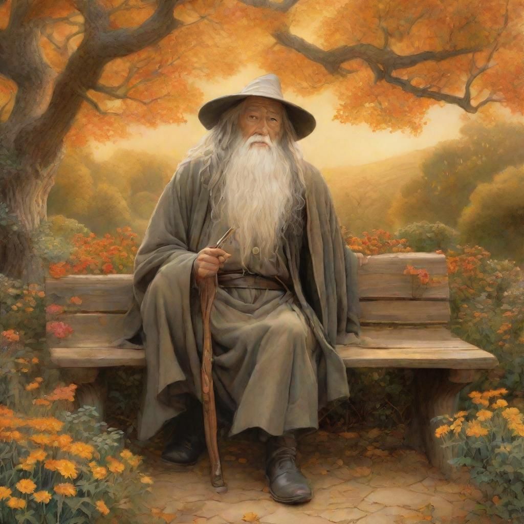 Gandalf Relaxing in Ethereal Fantasy Landscape