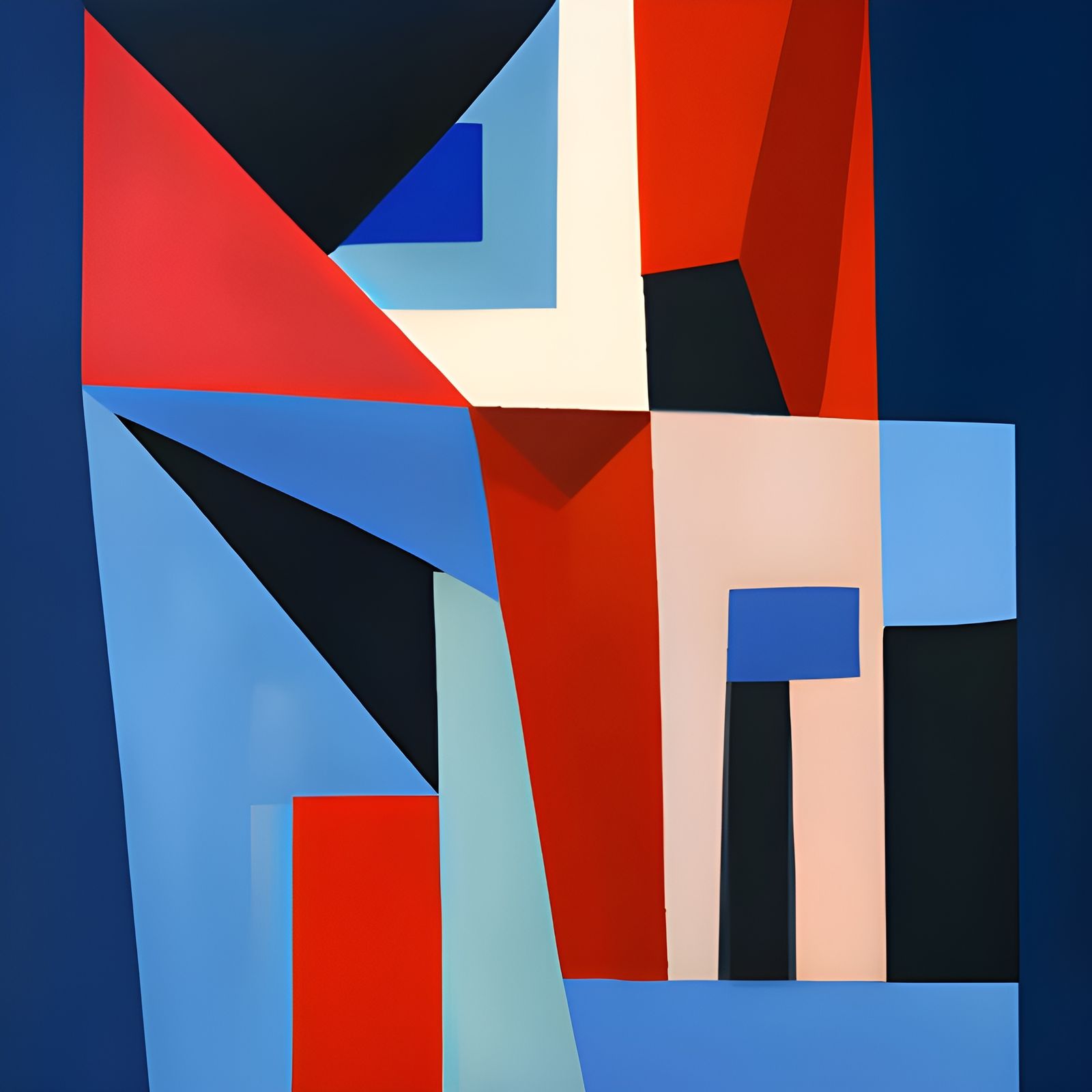 Abstract Cubist Painting in Red and Blue