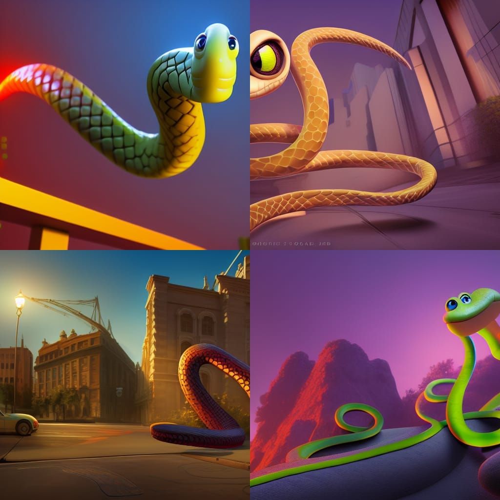 Snake on Highland: Pixar-Style 3D Digital Art
