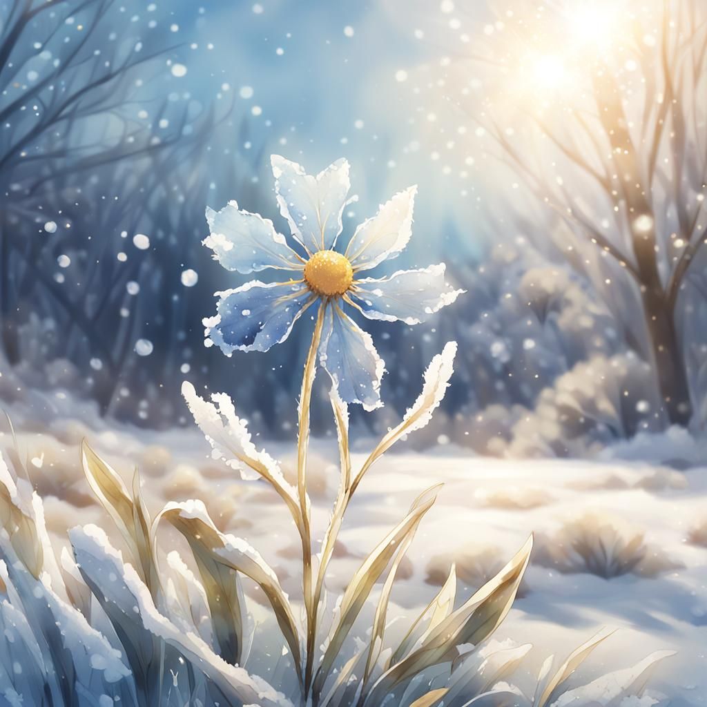 Frost Covered Flower in Shinkai Anime Style