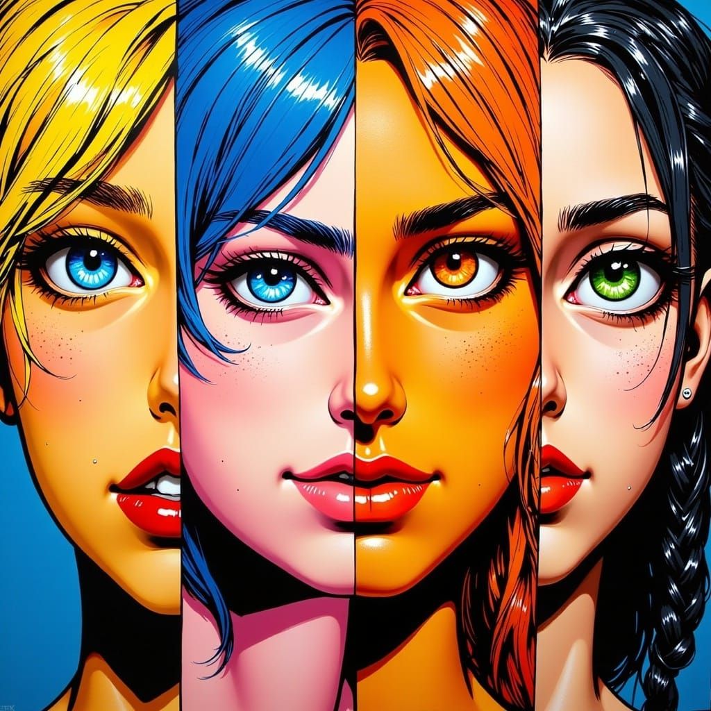 Anime Girls in Bold, Bright Colors, Inspired by Warhol and B...