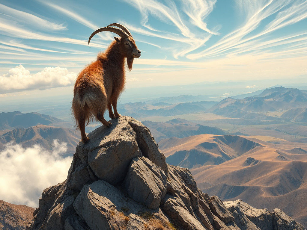 Majestic Goat on Mountain Peak, Digital Art
