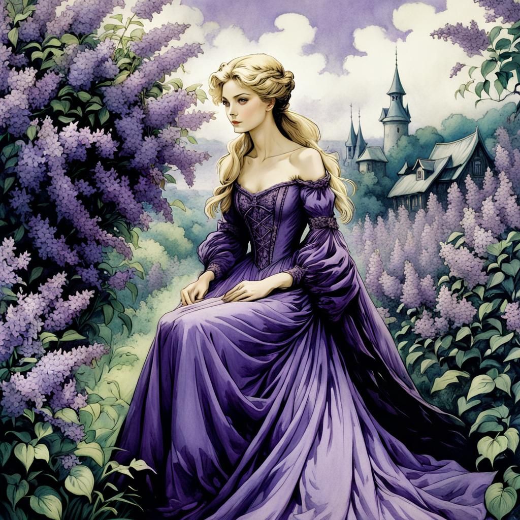 Fairytale Woman in Lilacs, Anime Style