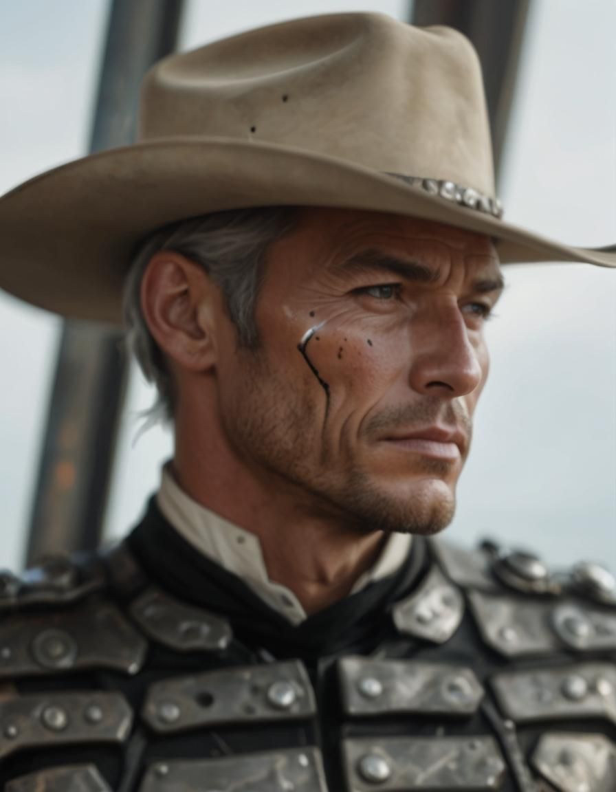 Cyborg Cowboy in Galaxy Rodeo: Photorealistic Portrait