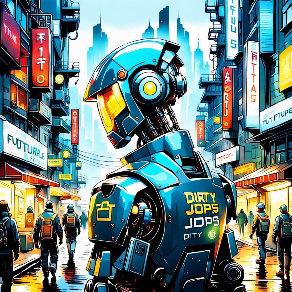 Utopian Robot Cityscape in Futuristic Metalic Style