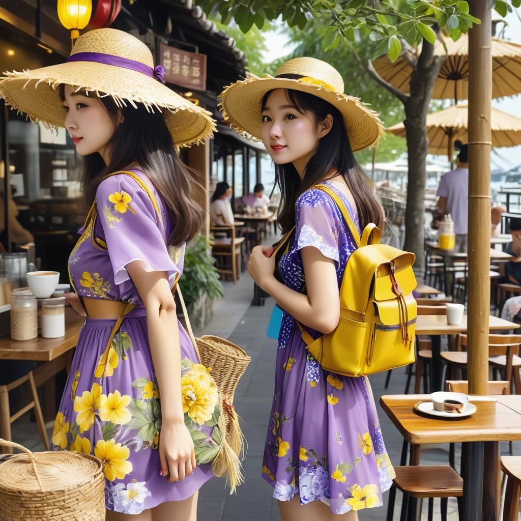 Seaside Coffee Shop With Girl in 3D Anime Art