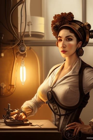 Steampunk Surgeon at Work in Hyperrealistic Detail