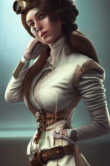 Beautiful Steampunk Surgeon Portrait in 3D