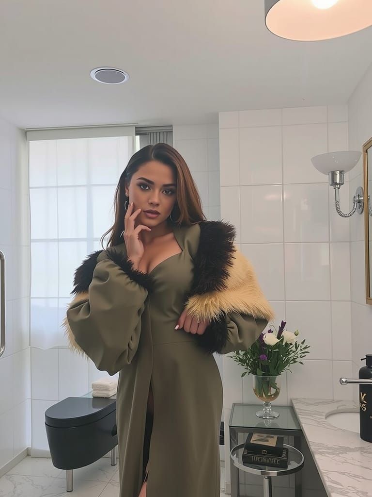 Glamorous Woman in Upscale Nightclub Restroom