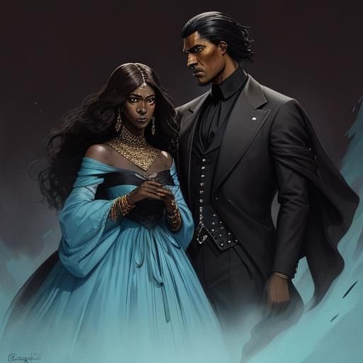 Dark Skinned Couple in Aubrey Beardsley Style