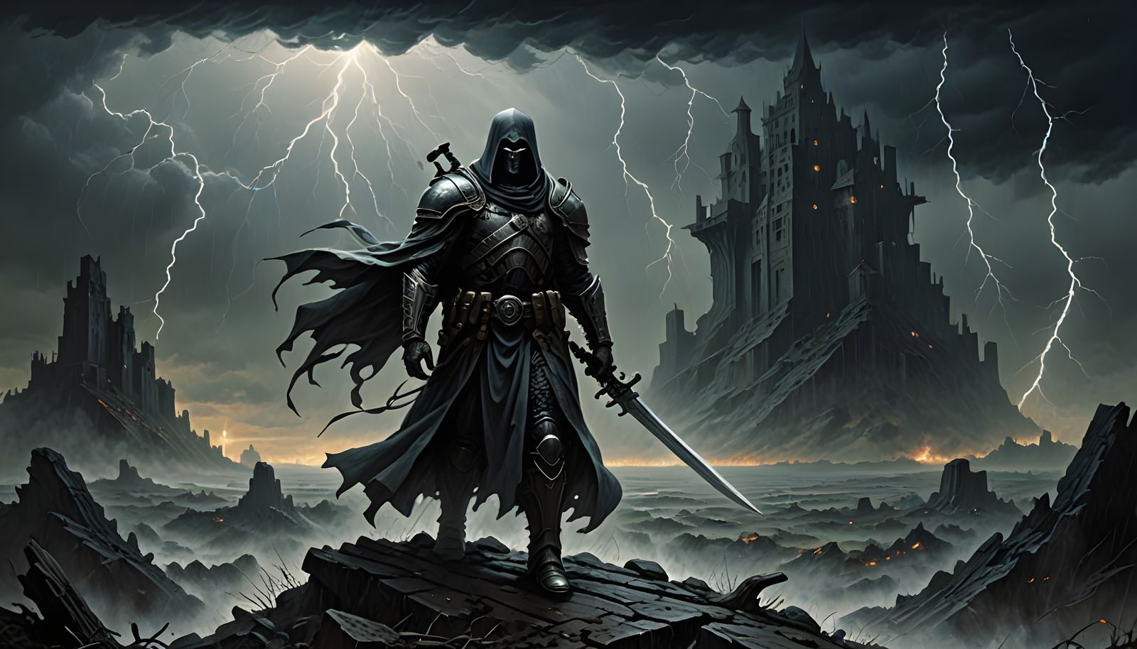 Epic Stormy Battlefield Scene in Dark Fantasy Style