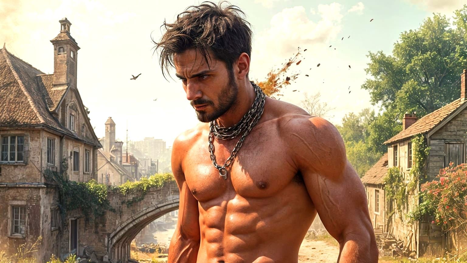 Enraged Man With Fiery Eyes and Strong Arms