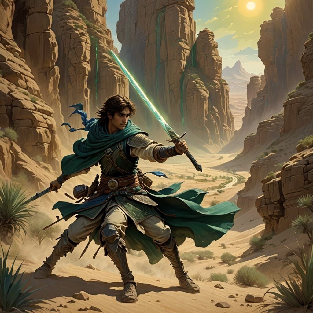 Fantasy Samurai Warrior Escaping in Desert Landscape