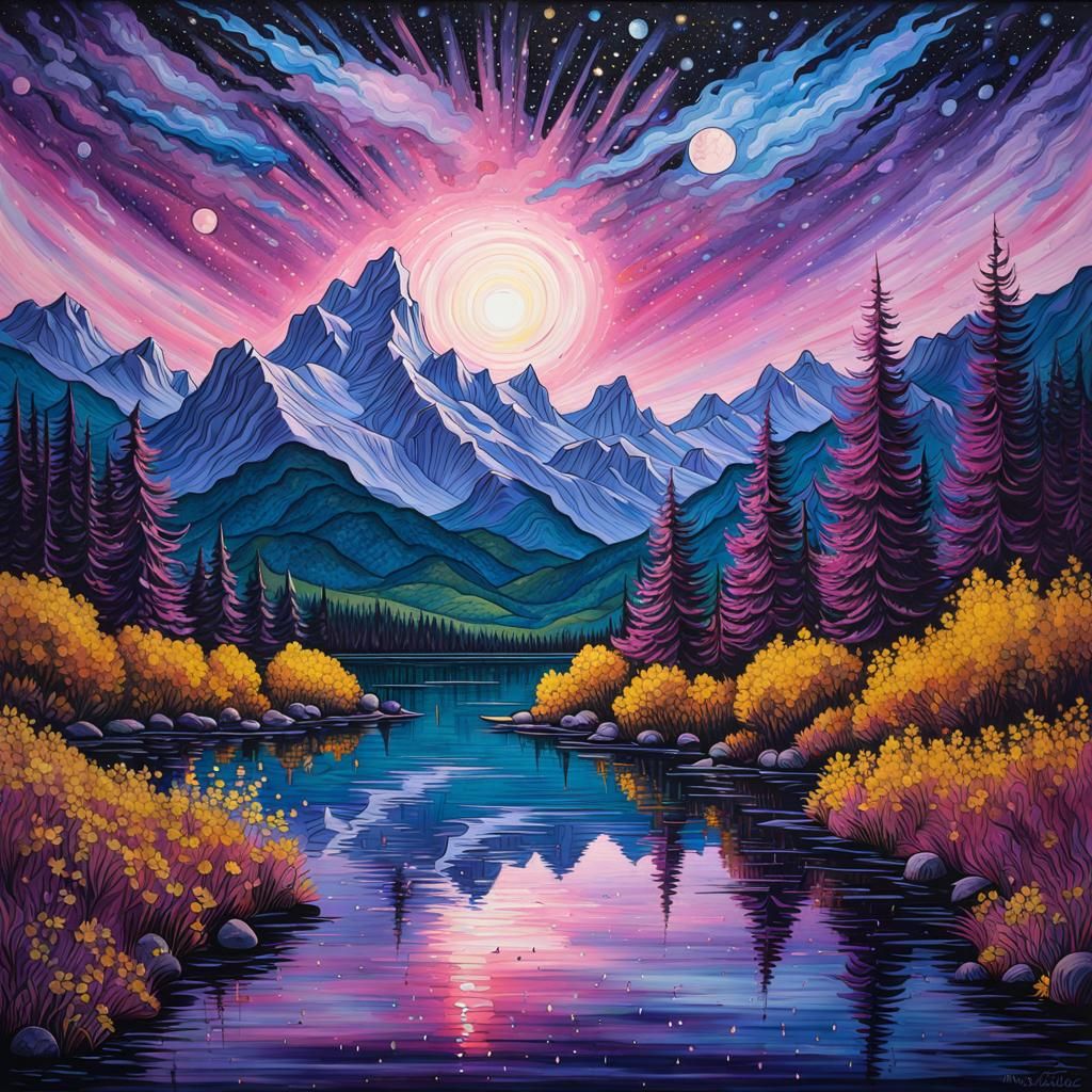 Glass Apple by Lake: Gothic Watercolor Painting