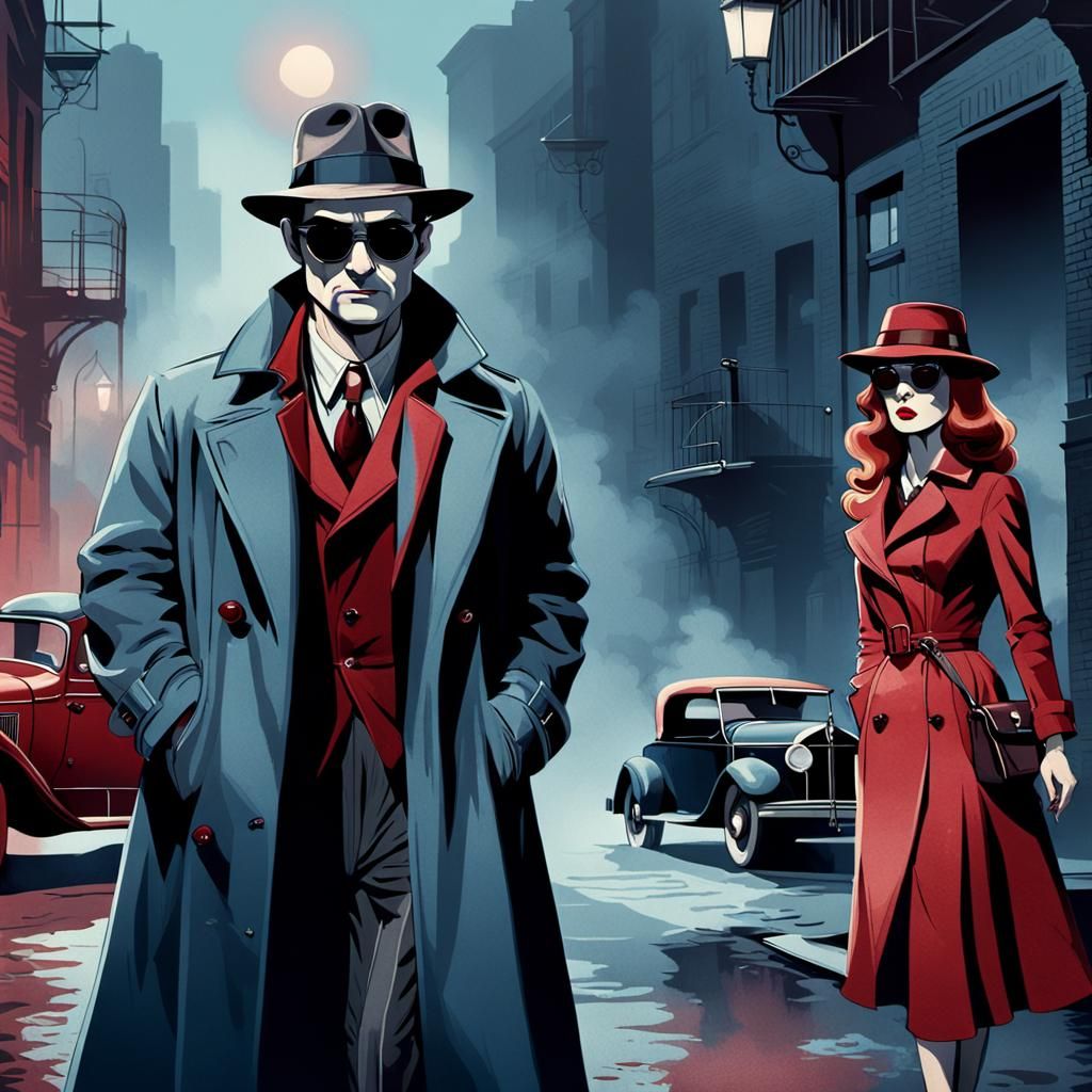 Film Noir Raccoon Detective in Foggy Alley