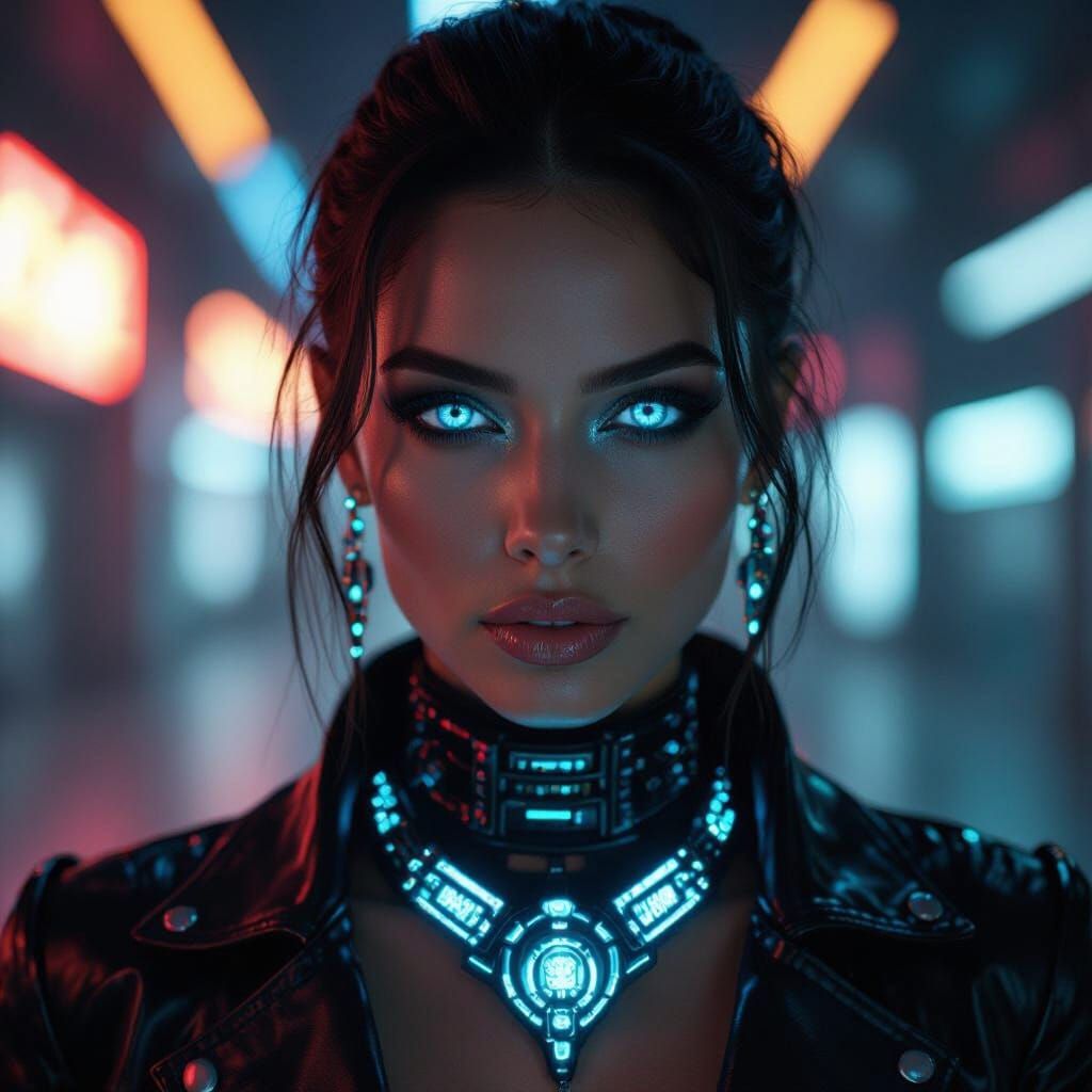Cybernetic Woman Portrait in Moody Cyberpunk Style