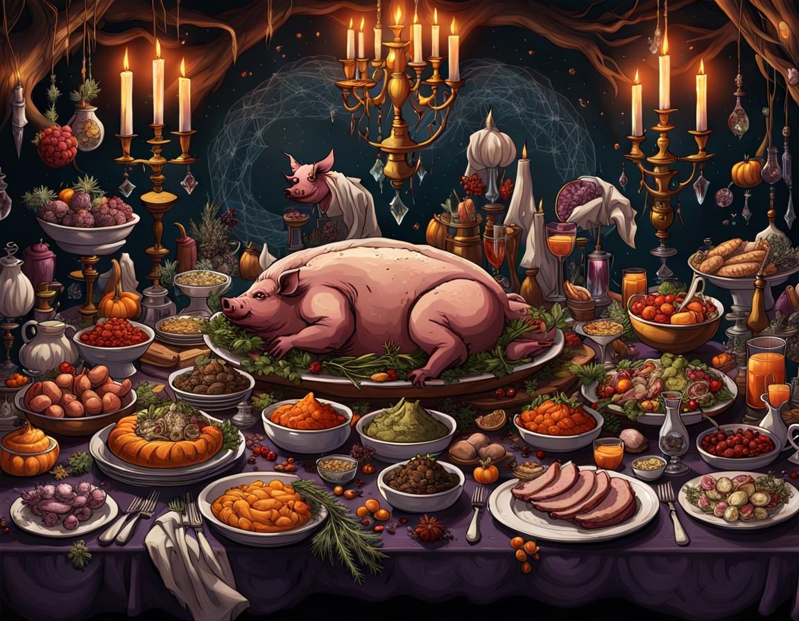 Endless Witchy Feast with Roasted Hog