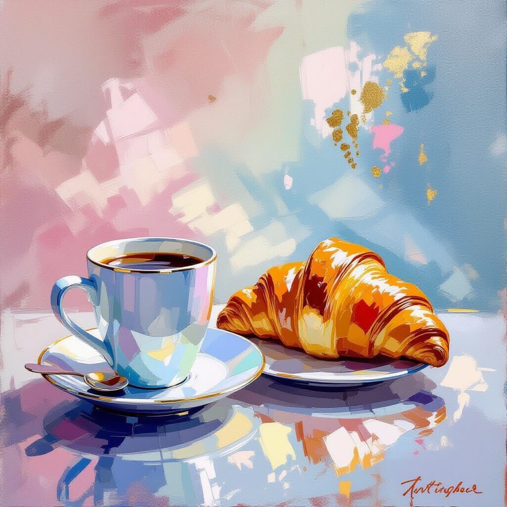 Croissant and Coffee: Impressionistic Breakfast Still Life