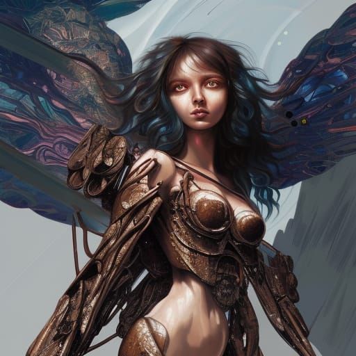 Atomic Cyborg Battle Angel Schematic in Oil Blueprint Style