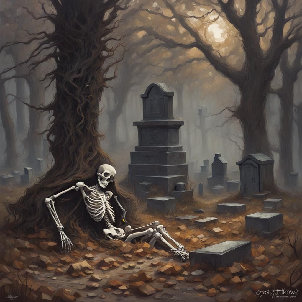 Sinister Skeletons in Abandoned Graveyard