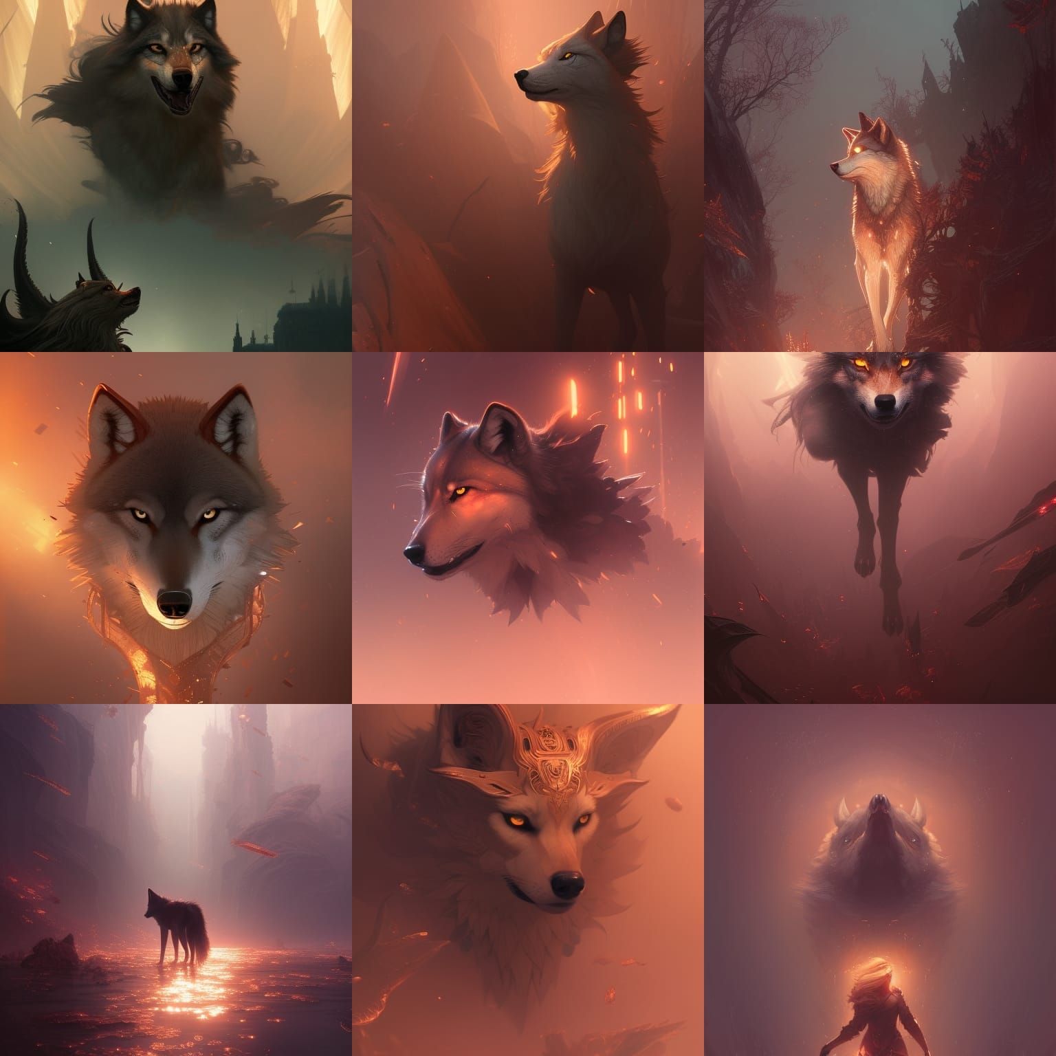 Rose Gold Wolf Dark Fantasy Concept Art