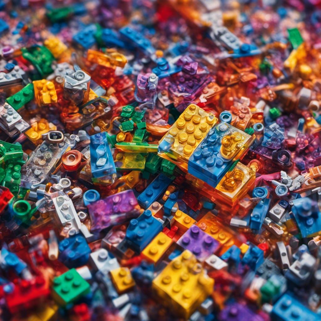 Holographic Lego Laughter: Cosmic Mixed Media Illustration