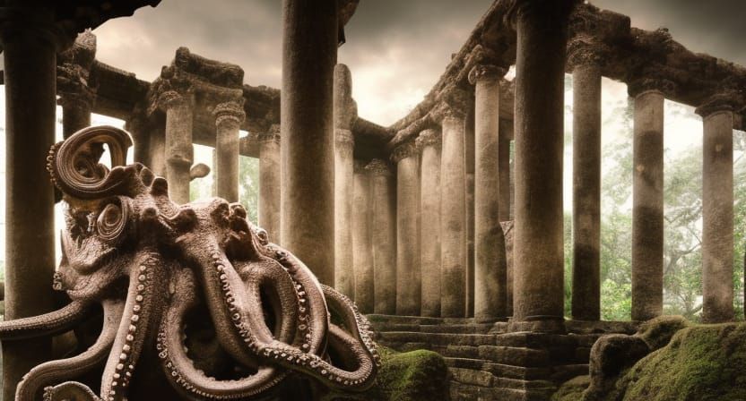 Rainforest Temple Ruins with Octopus Carving