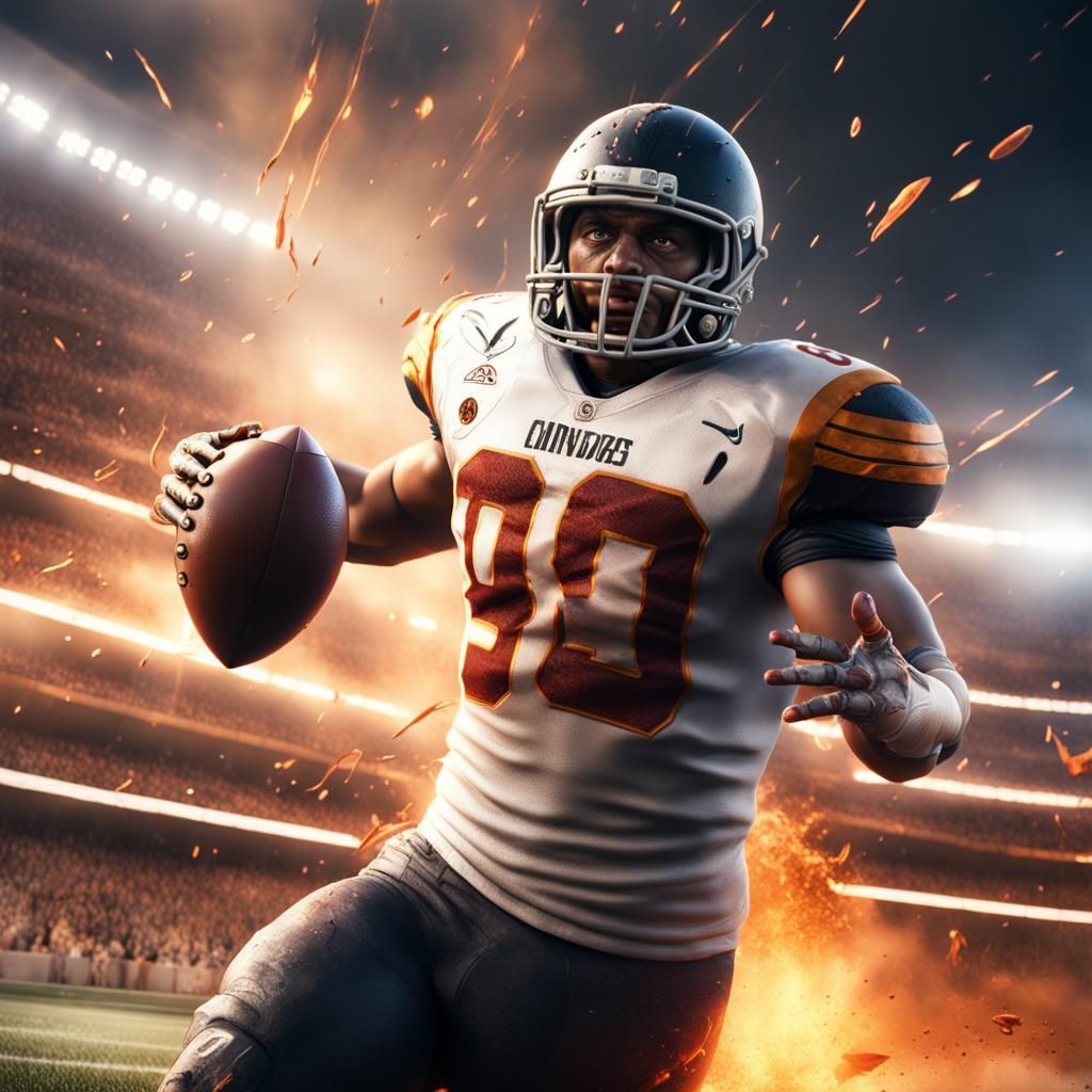 Football Exploding in Endzone: Detailed Matte Painting