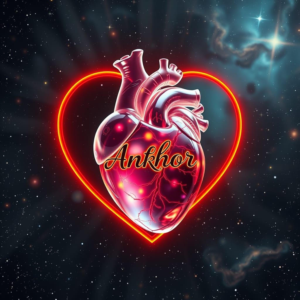 Transparent Glass Heart with "Ankhor" Inscribed