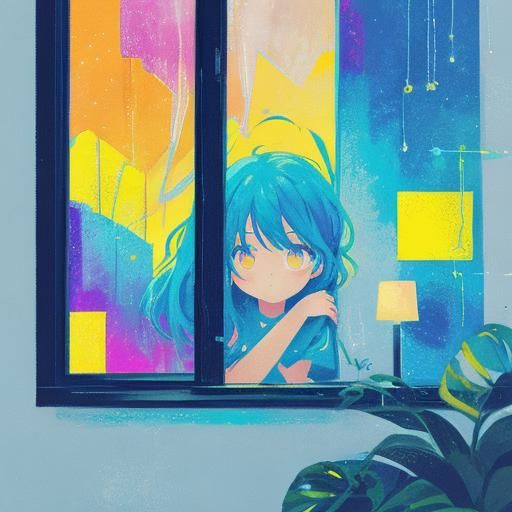 Girl Gazing at Thunderstorm in Abstract Style