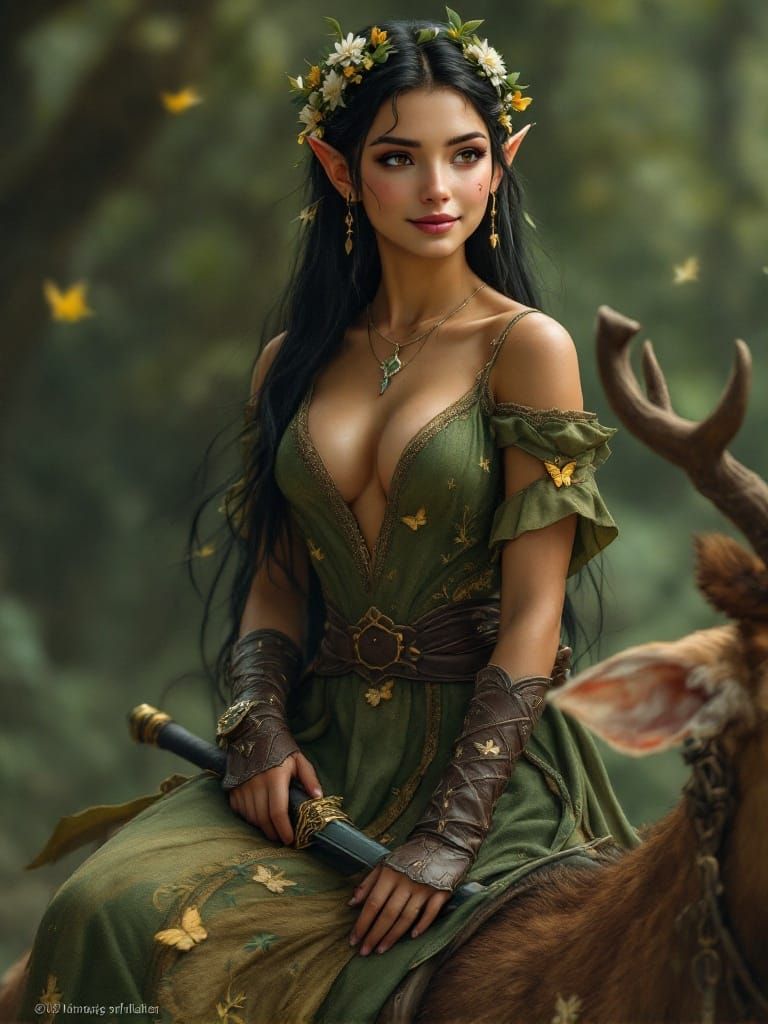 Elf Girl on Deer in Photorealistic Style