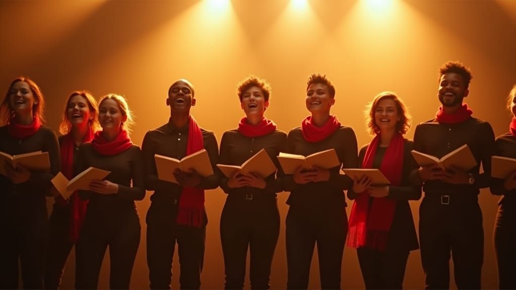 Joyful Vocalists in Sunlight: Cinematic Film Still