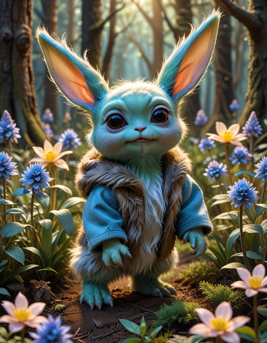 Cute Baby Yoda Jackalope & Duck in Magical Forest