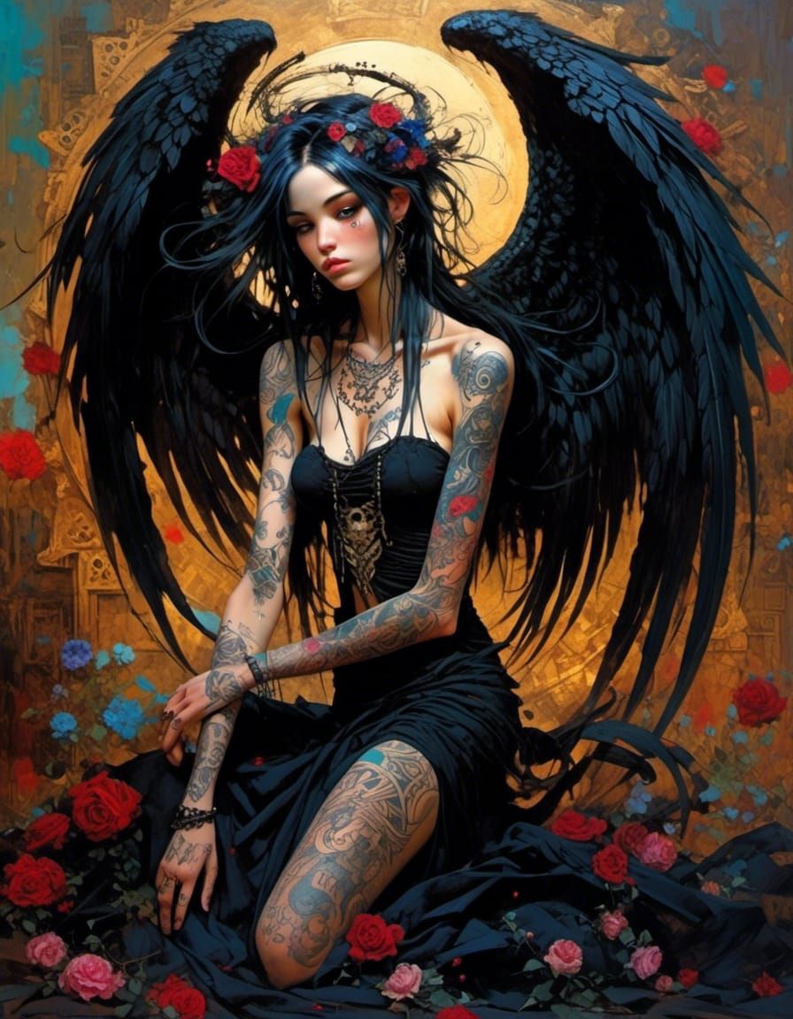 Tattooed Fallen Angel in Figurative Impressionism