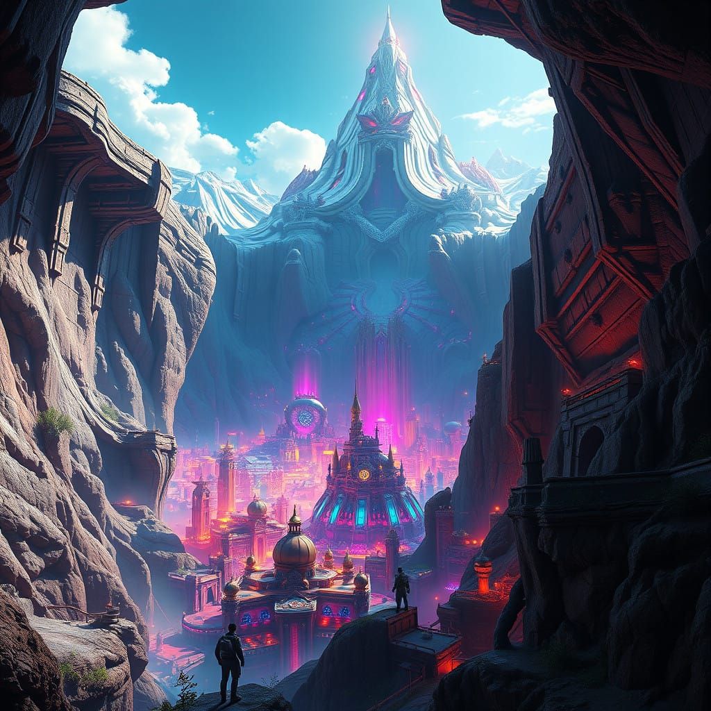 Majestic Futuristic City Inside a Mountain